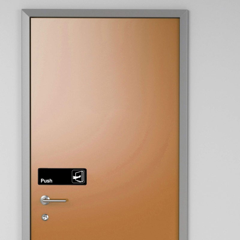 Alpine Industries Push Sign - Self Adhesive & Highly Visible Black Outdoor Wall/Door Placard w/White Text for Office, Business & Shop Exit & Entrance - Image 4